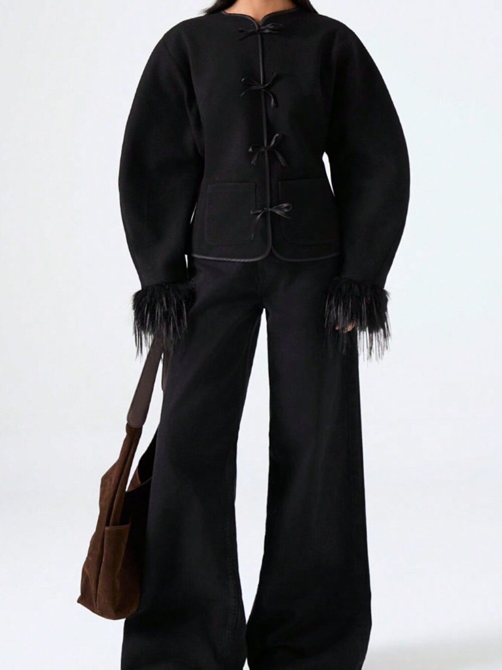Black Casual Women's Elegant Overcoat